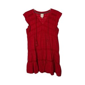 Knox Rose | Rust Orange Flutter Sleeve Embroidered Peasant Shift Dress, Large